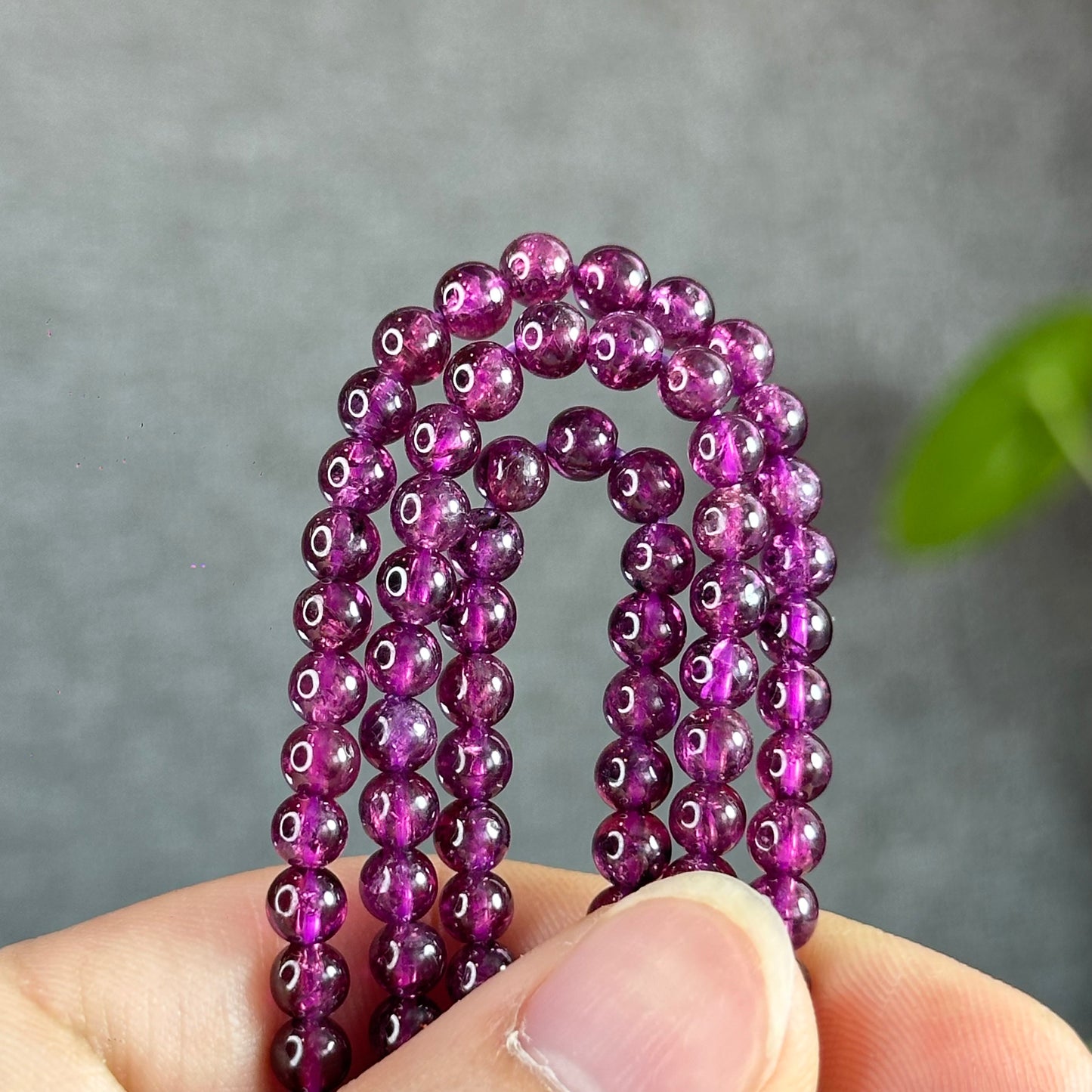 Purple Natural Garnet Triple Wrap VIP Bracelet Size 4.5 mm