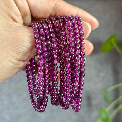 Purple Natural Garnet Triple Wrap VIP Bracelet Size 4.5 mm