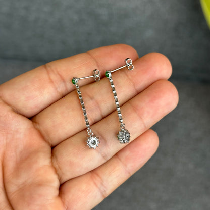 Vertical Flower Icy Imperial Green Jadeite Jade Earrings in Silver 925 Setting