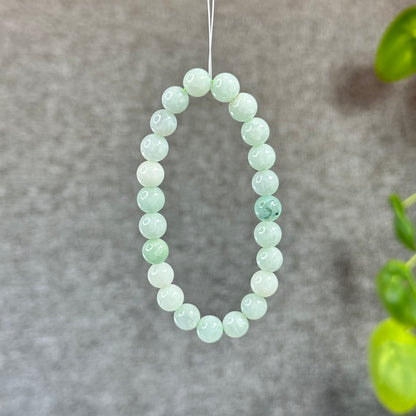 Ivory Mix Light Green Natural Jadeite Jade Bracelet Size 8 mm