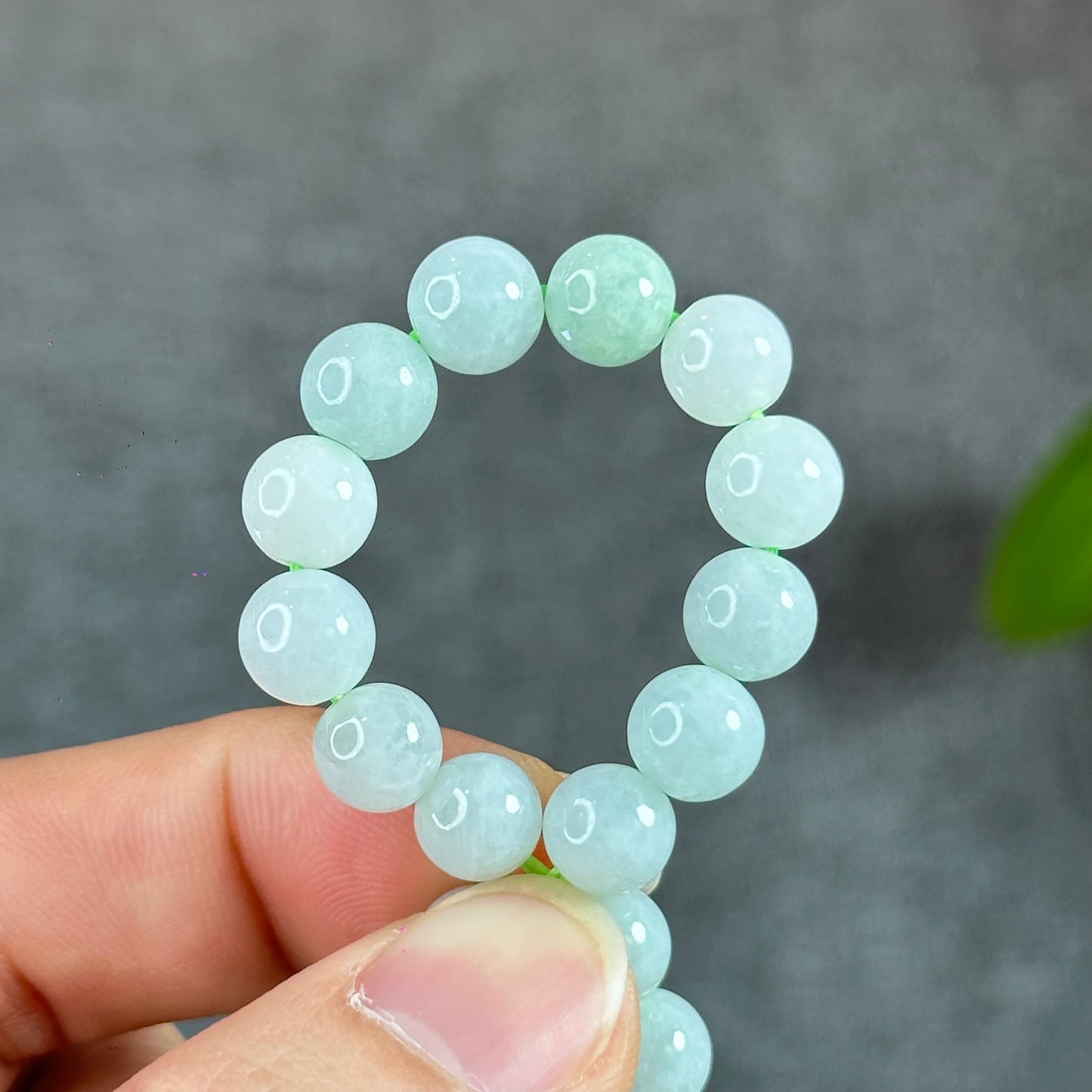 Ivory Mix Light Green Natural Jadeite Jade Bracelet Size 8 mm