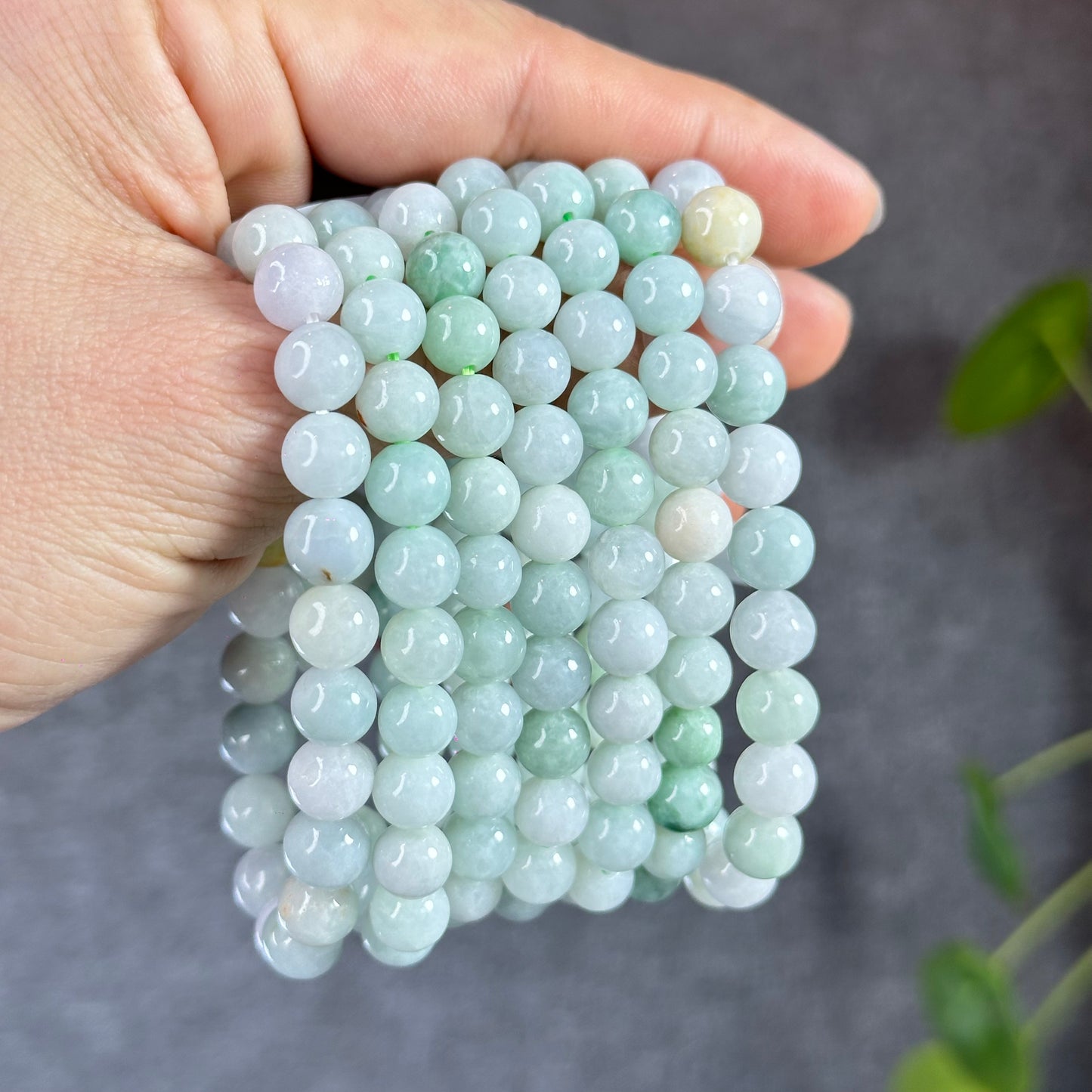 Ivory Mix Light Green Natural Jadeite Jade Bracelet Size 8 mm