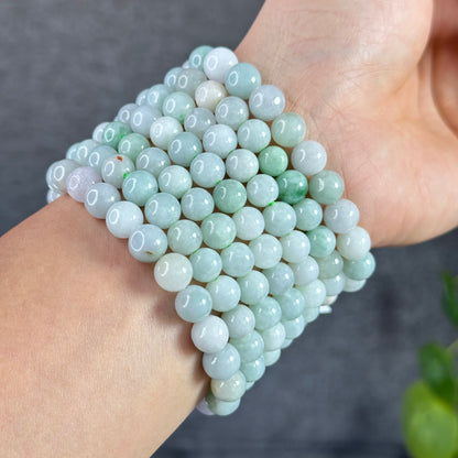 Ivory Mix Light Green Natural Jadeite Jade Bracelet Size 8 mm