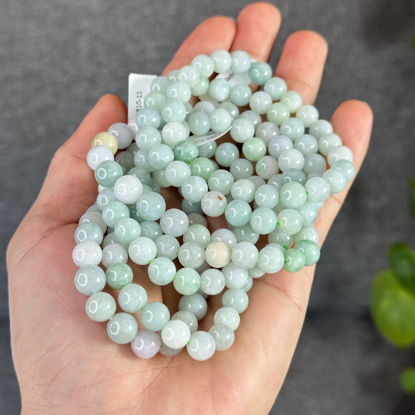 Ivory Mix Light Green Natural Jadeite Jade Bracelet Size 8 mm