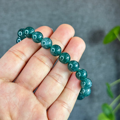 Water Green Semi-Translucent Natural Jadeite Jade Bracelet Size 10 mm