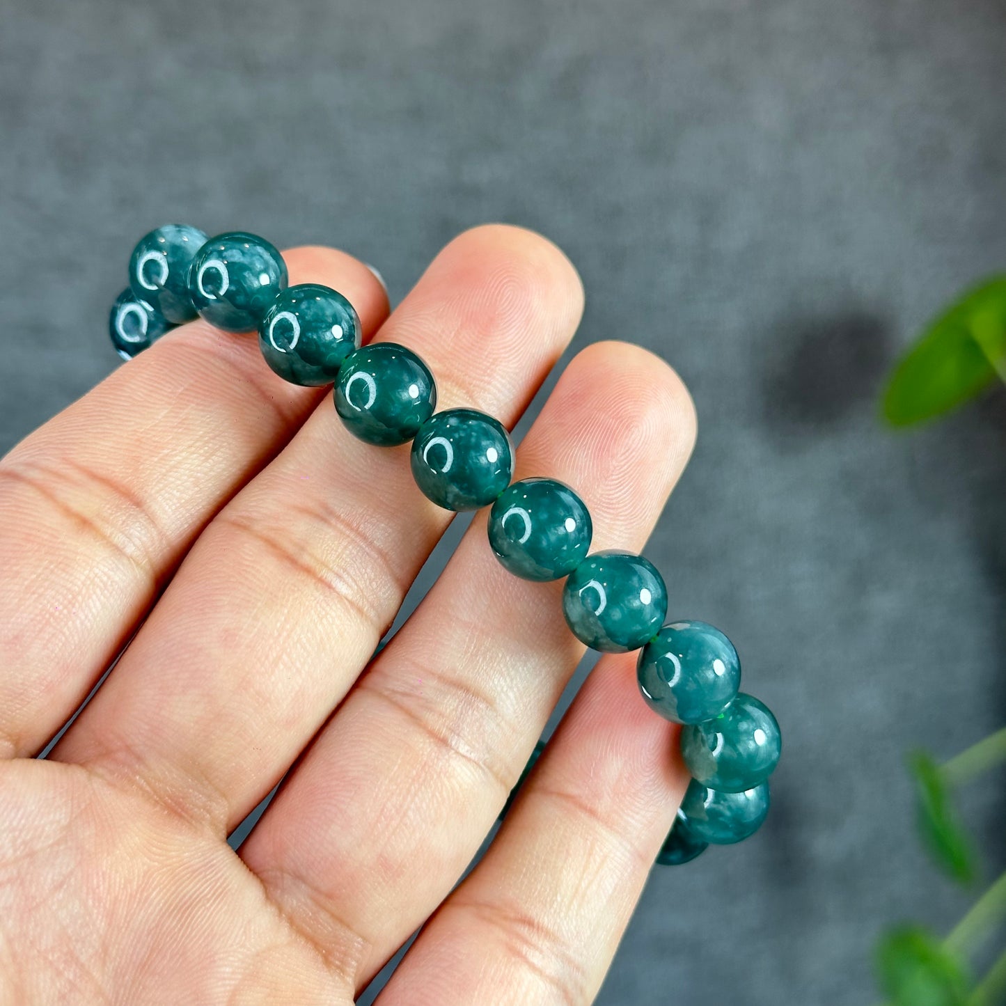 Water Green Semi-Translucent Natural Jadeite Jade Bracelet Size 10 mm