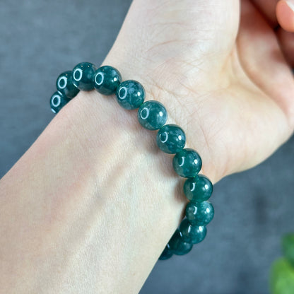 Water Green Semi-Translucent Natural Jadeite Jade Bracelet Size 10 mm