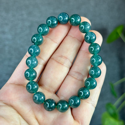 Water Green Semi-Translucent Natural Jadeite Jade Bracelet Size 10 mm