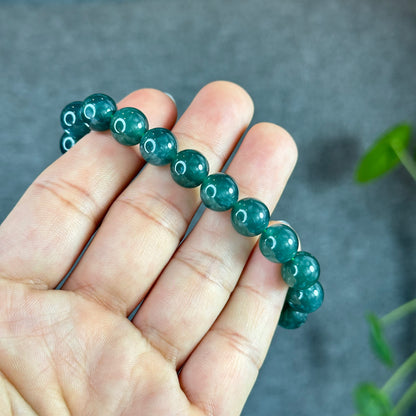 Water Green Semi-Translucent Natural Jadeite Jade Bracelet Size 10 mm