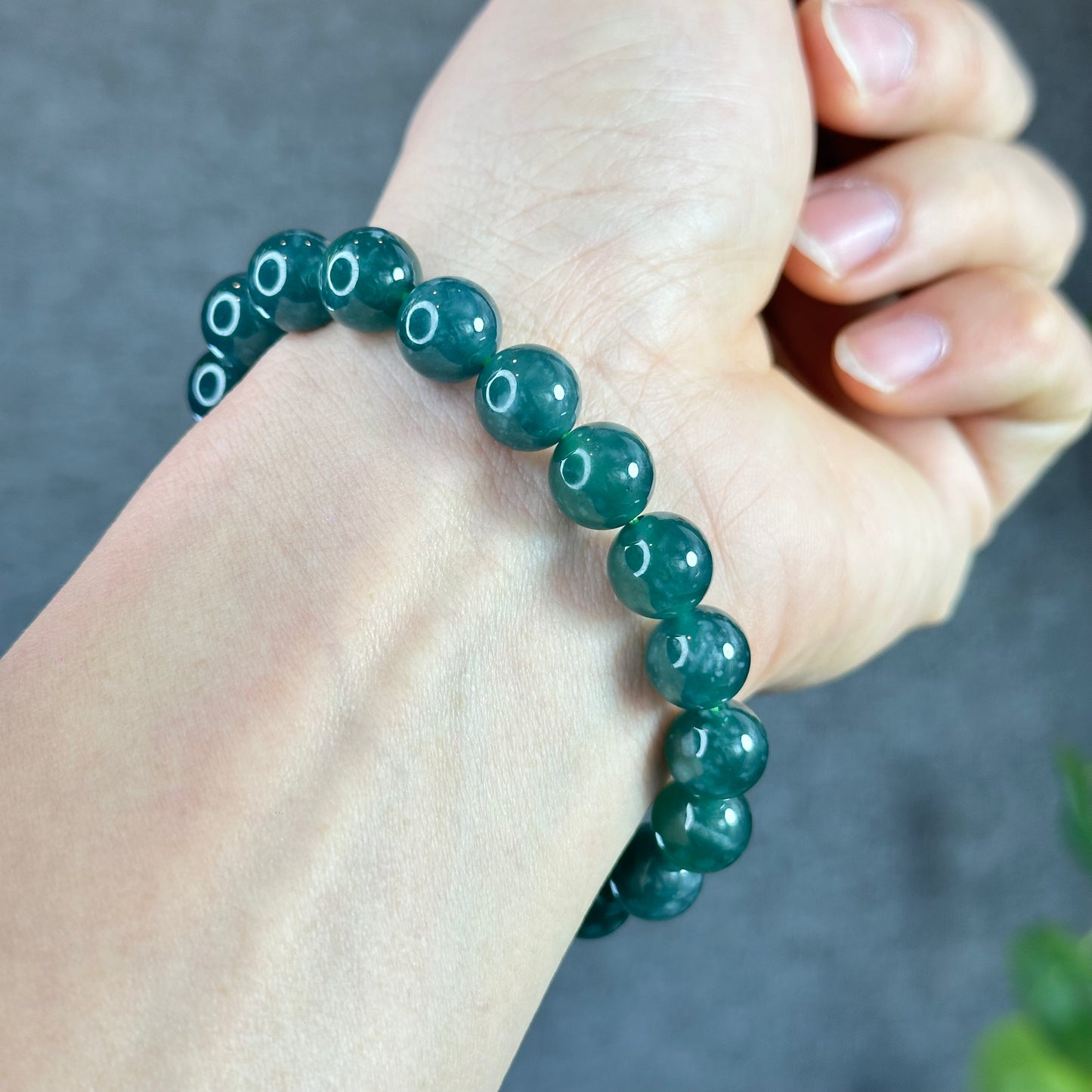 Water Green Semi-Translucent Natural Jadeite Jade Bracelet Size 10 mm