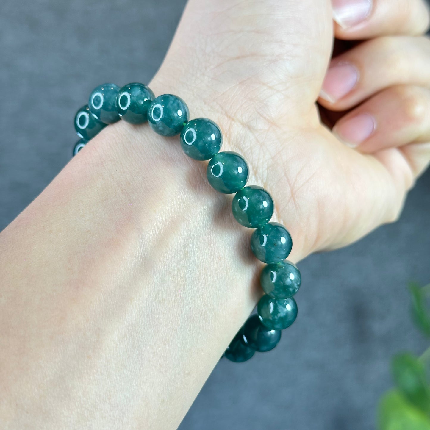 Water Green Semi-Translucent Natural Jadeite Jade Bracelet Size 10 mm