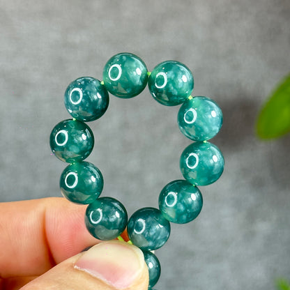 Water Green Semi-Translucent Natural Jadeite Jade Bracelet Size 10 mm