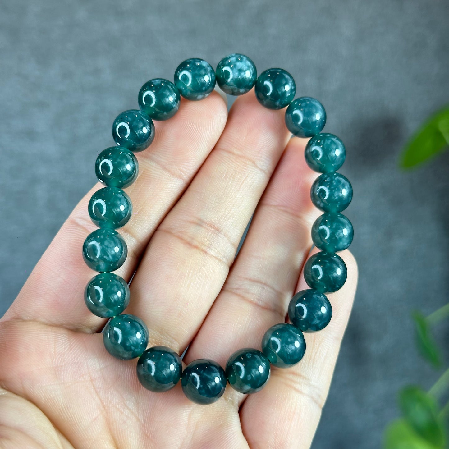 Water Green Semi-Translucent Natural Jadeite Jade Bracelet Size 10 mm