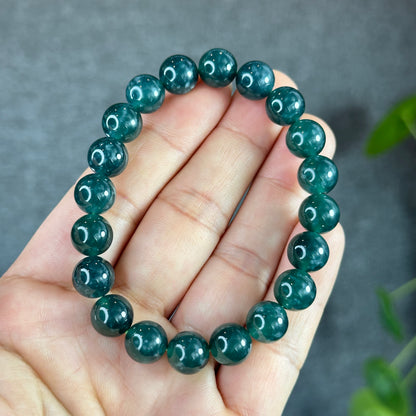 Water Green Semi-Translucent Natural Jadeite Jade Bracelet Size 10 mm