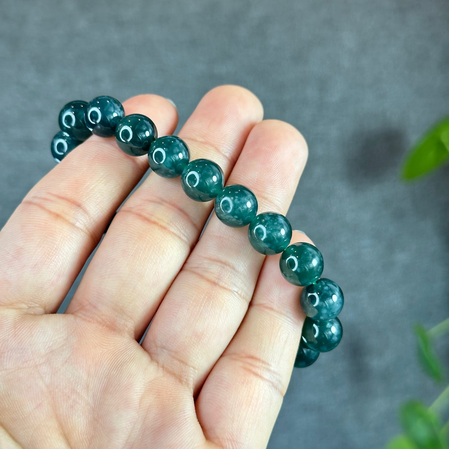 Water Green Semi-Translucent Natural Jadeite Jade Bracelet Size 10 mm