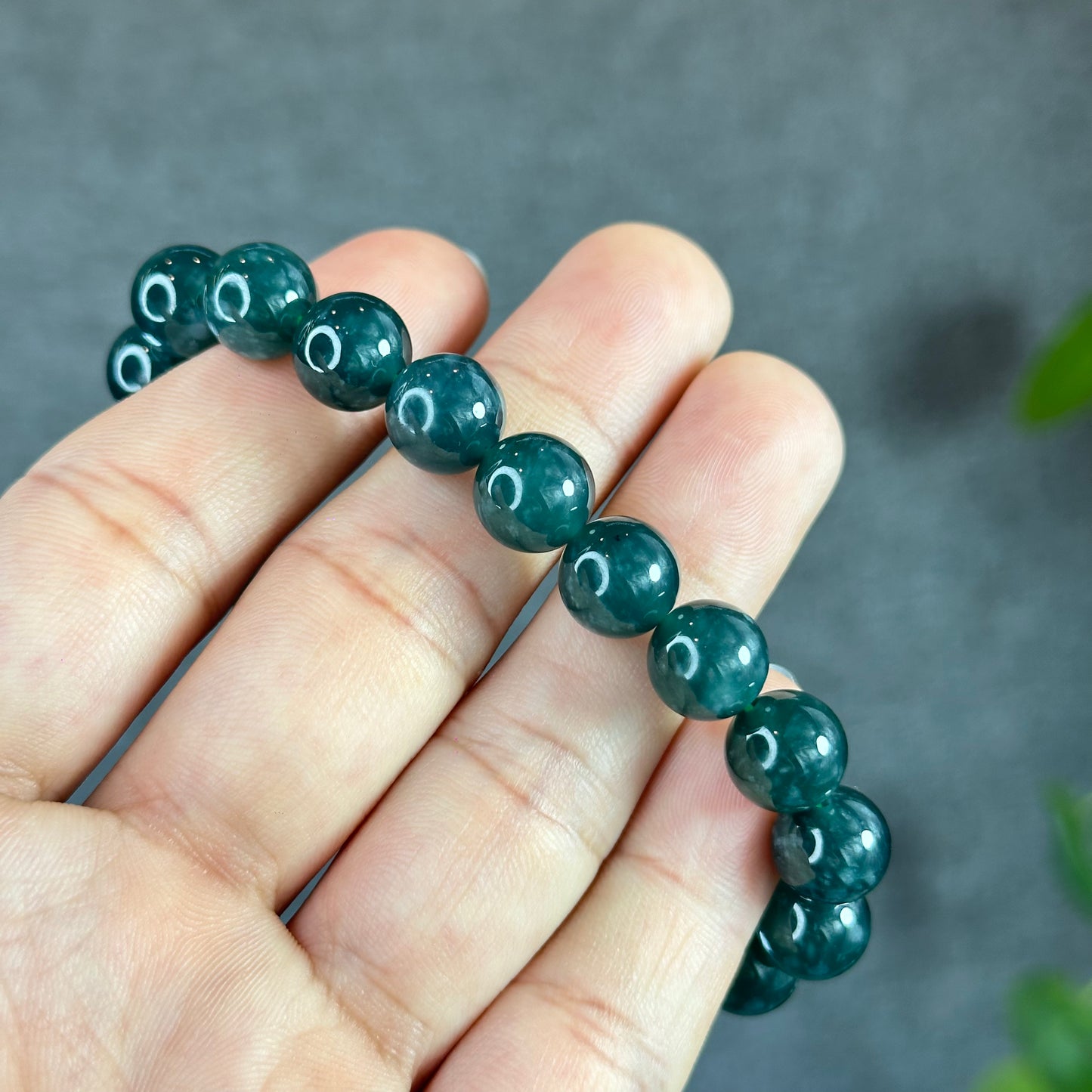 Water Green Semi-Translucent Natural Jadeite Jade Bracelet Size 10 mm