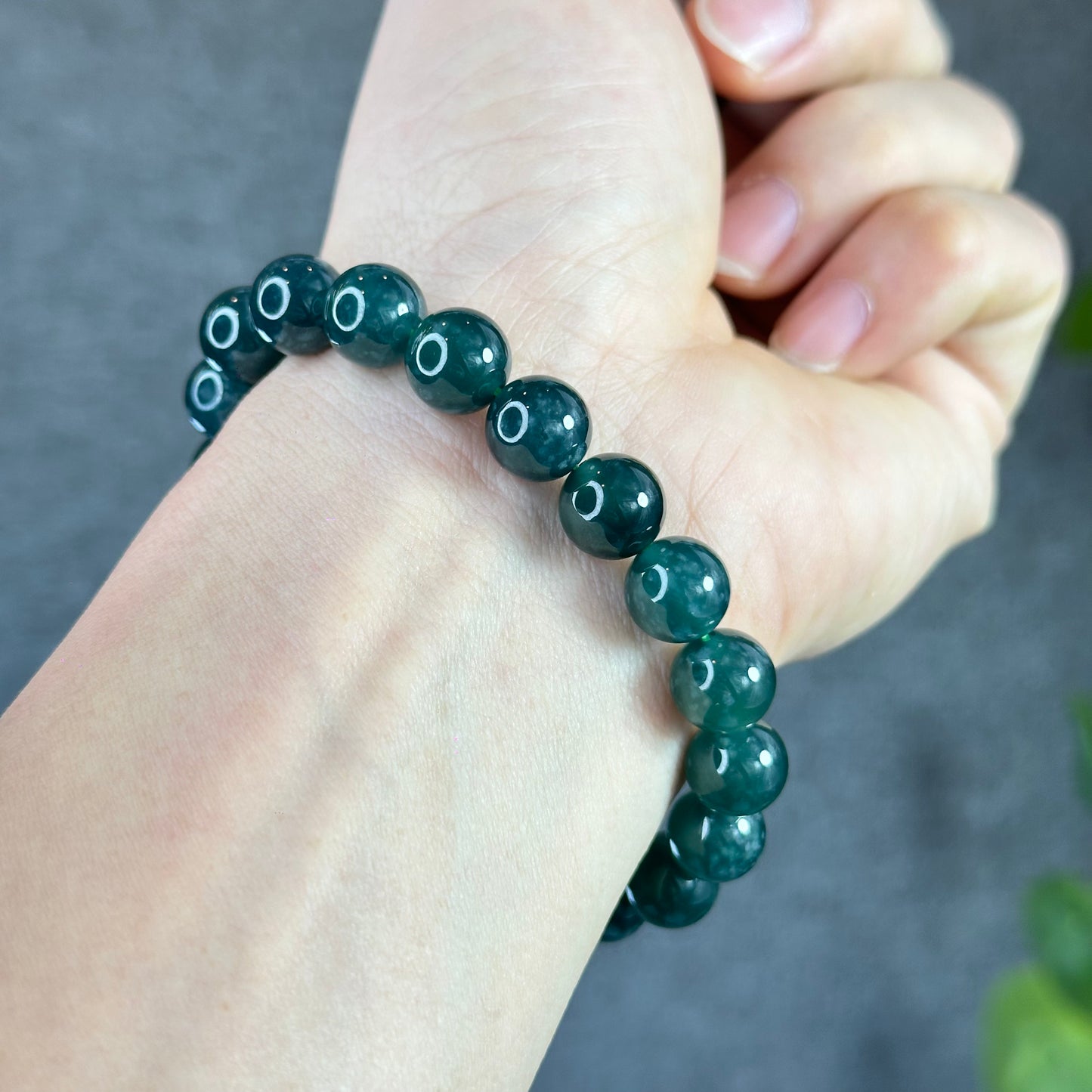 Water Green Semi-Translucent Natural Jadeite Jade Bracelet Size 10 mm