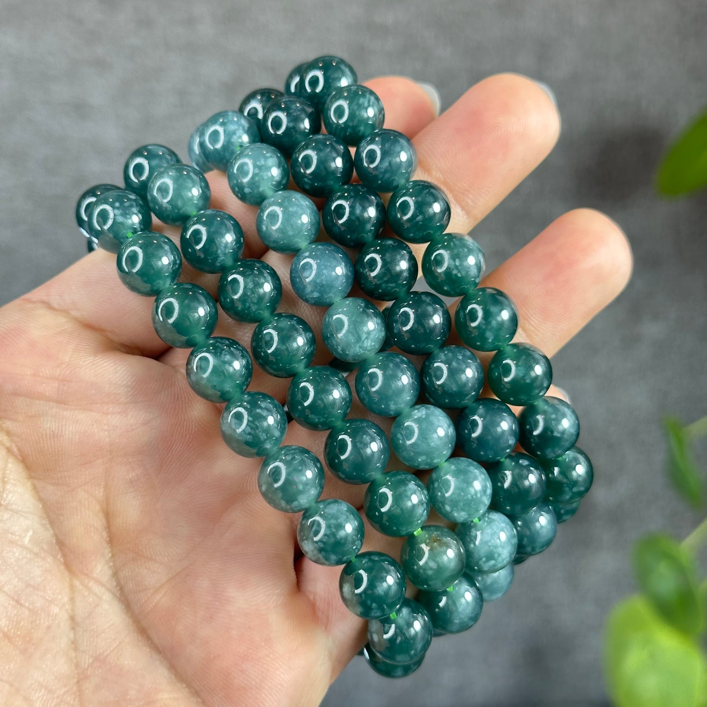 Water Green Semi-Translucent Natural Jadeite Jade Bracelet Size 10 mm