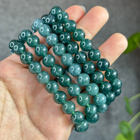 Water Green Semi-Translucent Natural Jadeite Jade Bracelet Size 10 mm