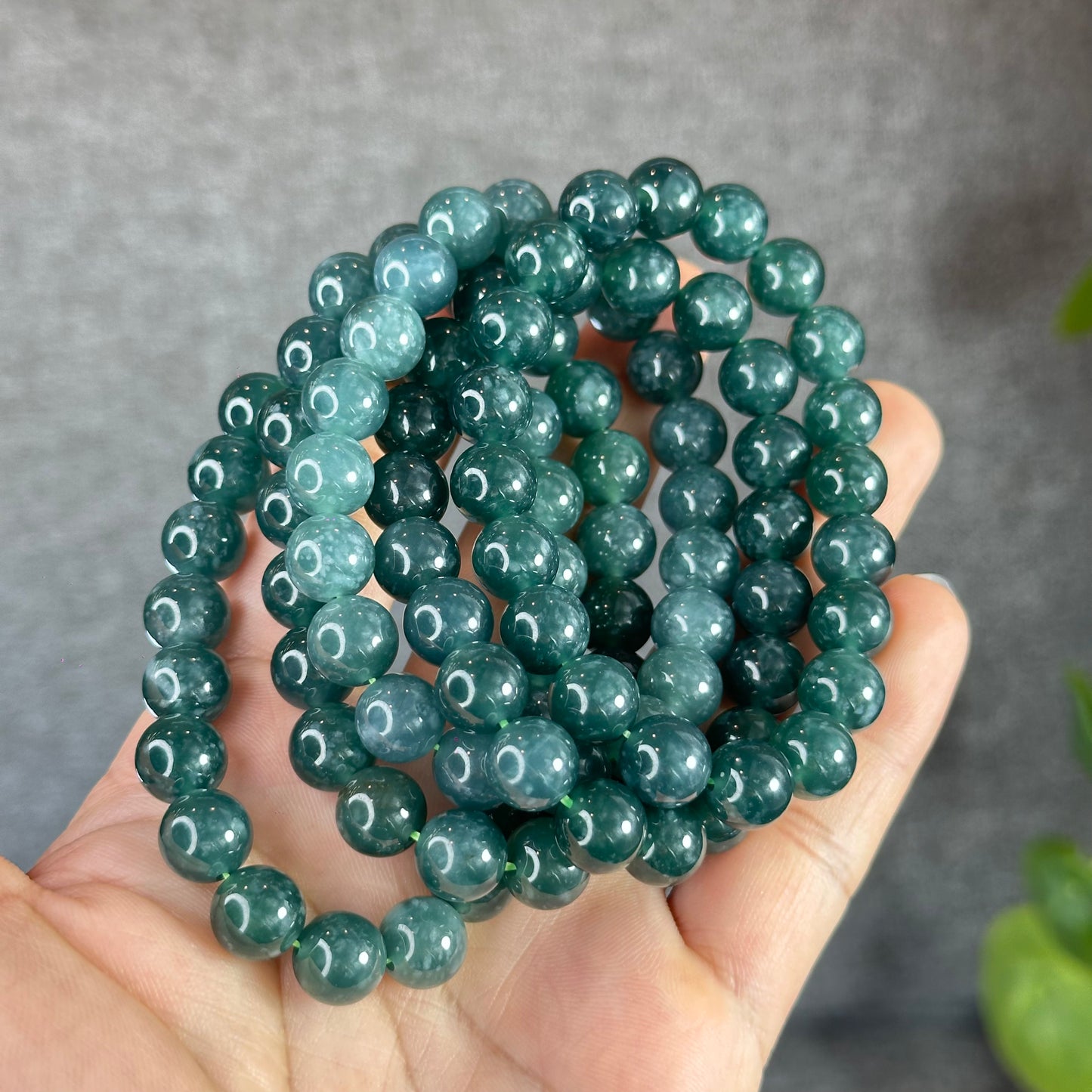 Water Green Semi-Translucent Natural Jadeite Jade Bracelet Size 10 mm