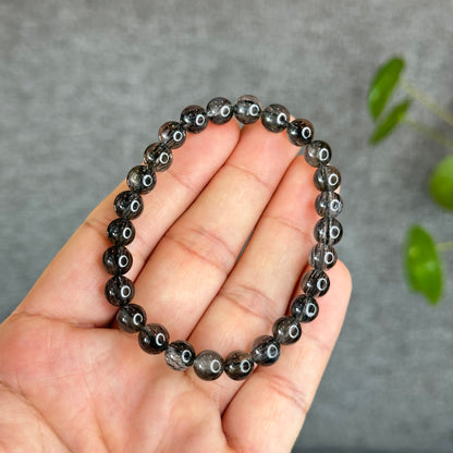 Natural Black Rutilated Quartz Bracelet Size 7 mm