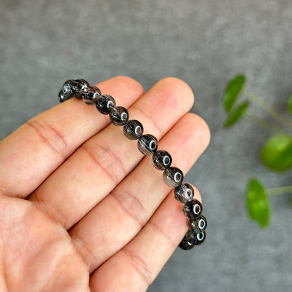 Natural Black Rutilated Quartz Bracelet Size 7 mm