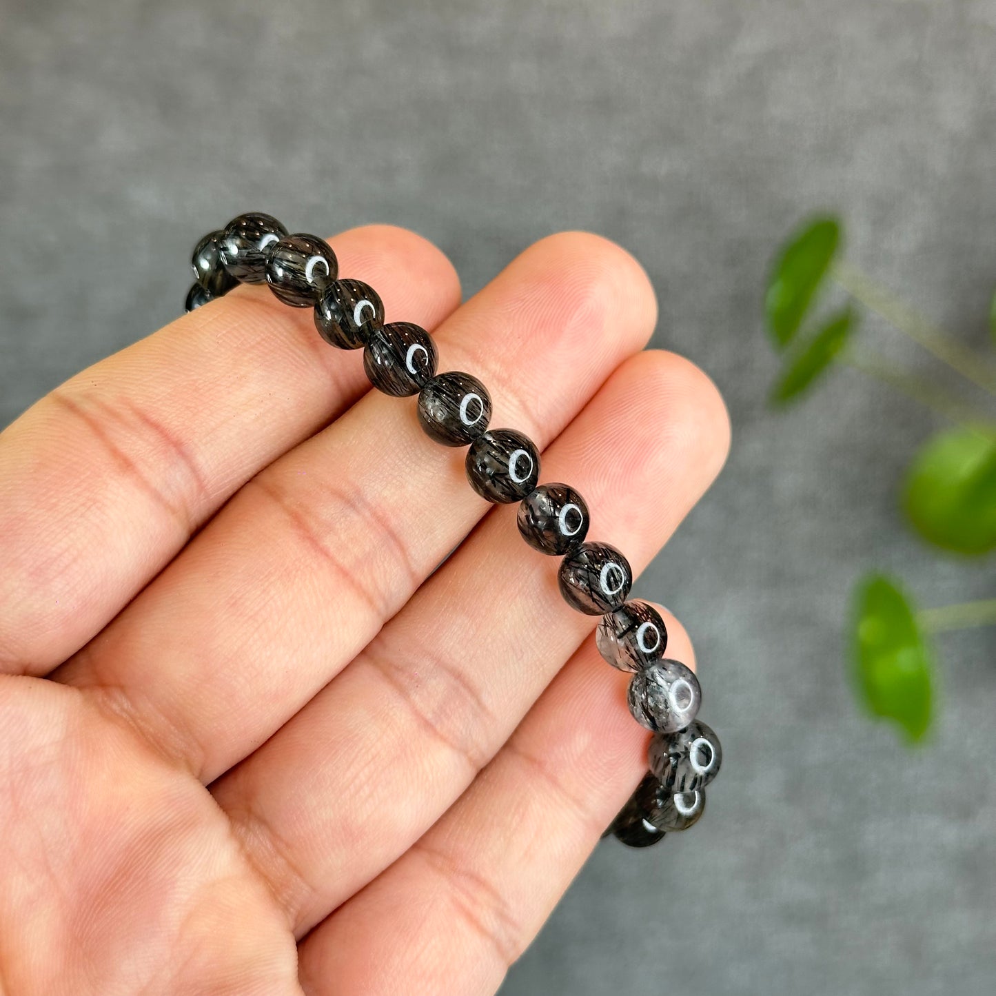 Natural Black Rutilated Quartz Bracelet Size 7 mm