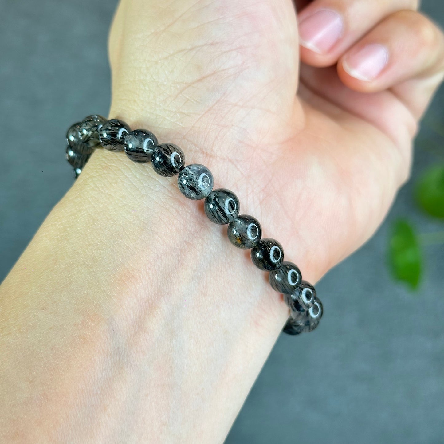 Natural Black Rutilated Quartz Bracelet Size 7 mm