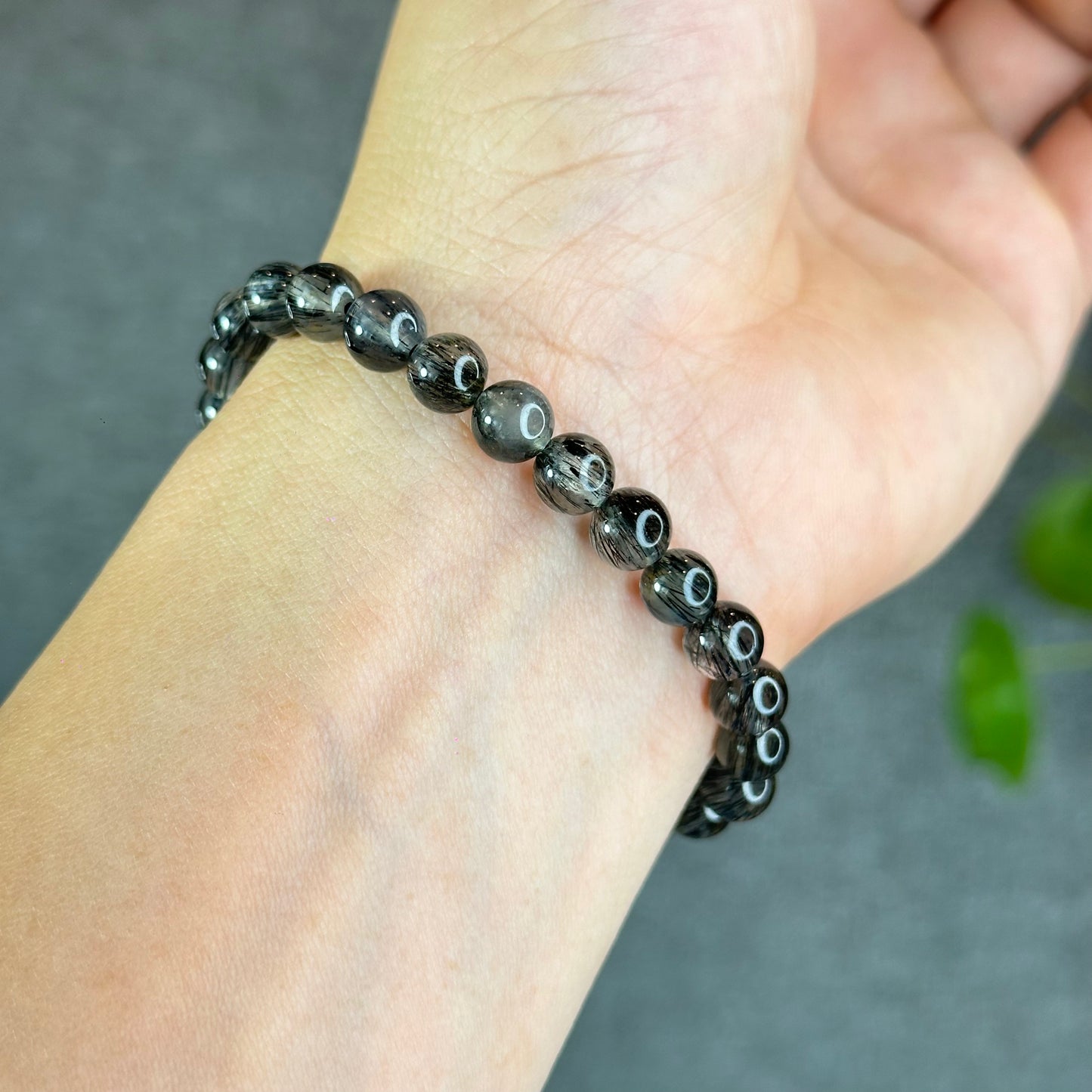 Natural Black Rutilated Quartz Bracelet Size 7 mm