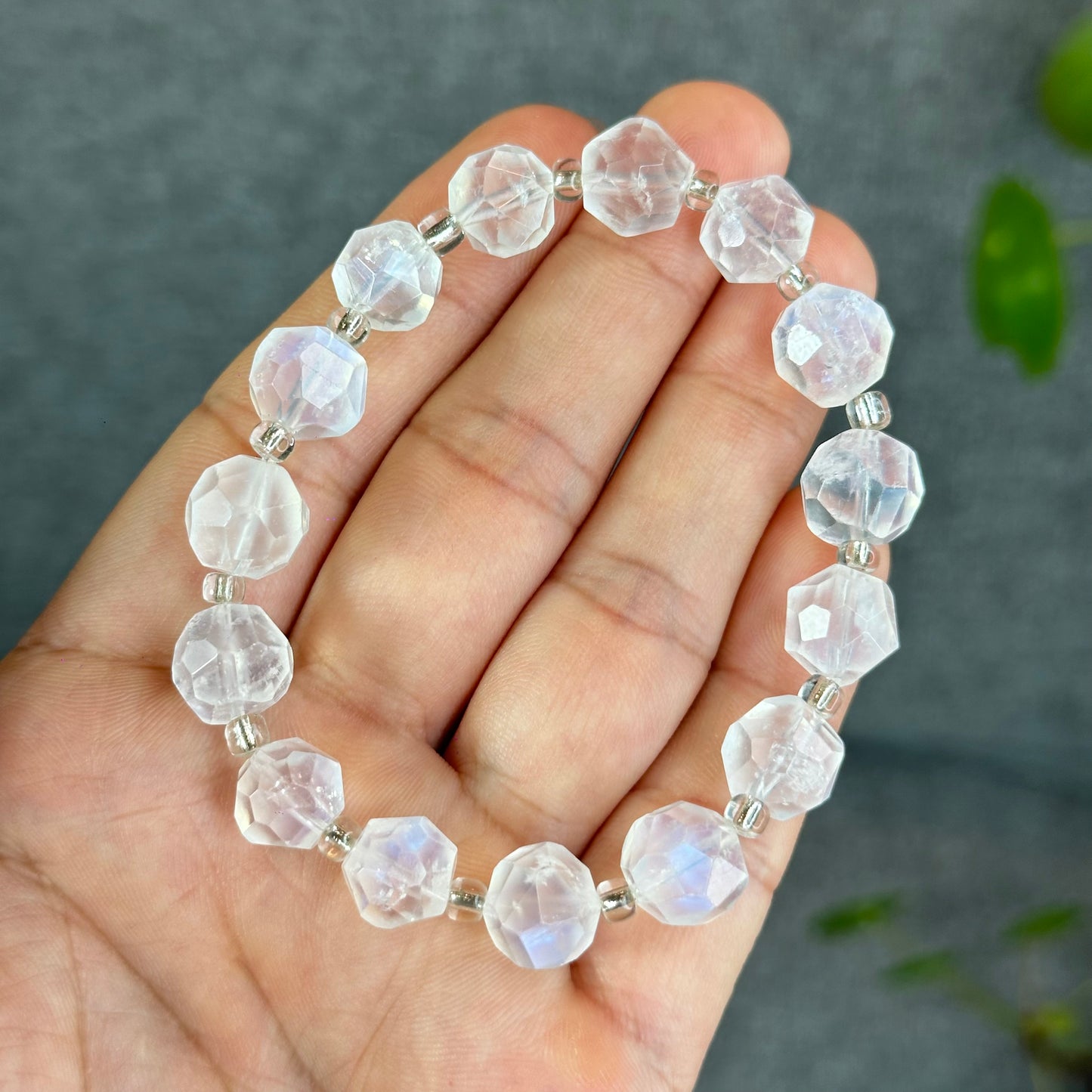 Natural Faceted Moonstone Bracelet Size 10 mm