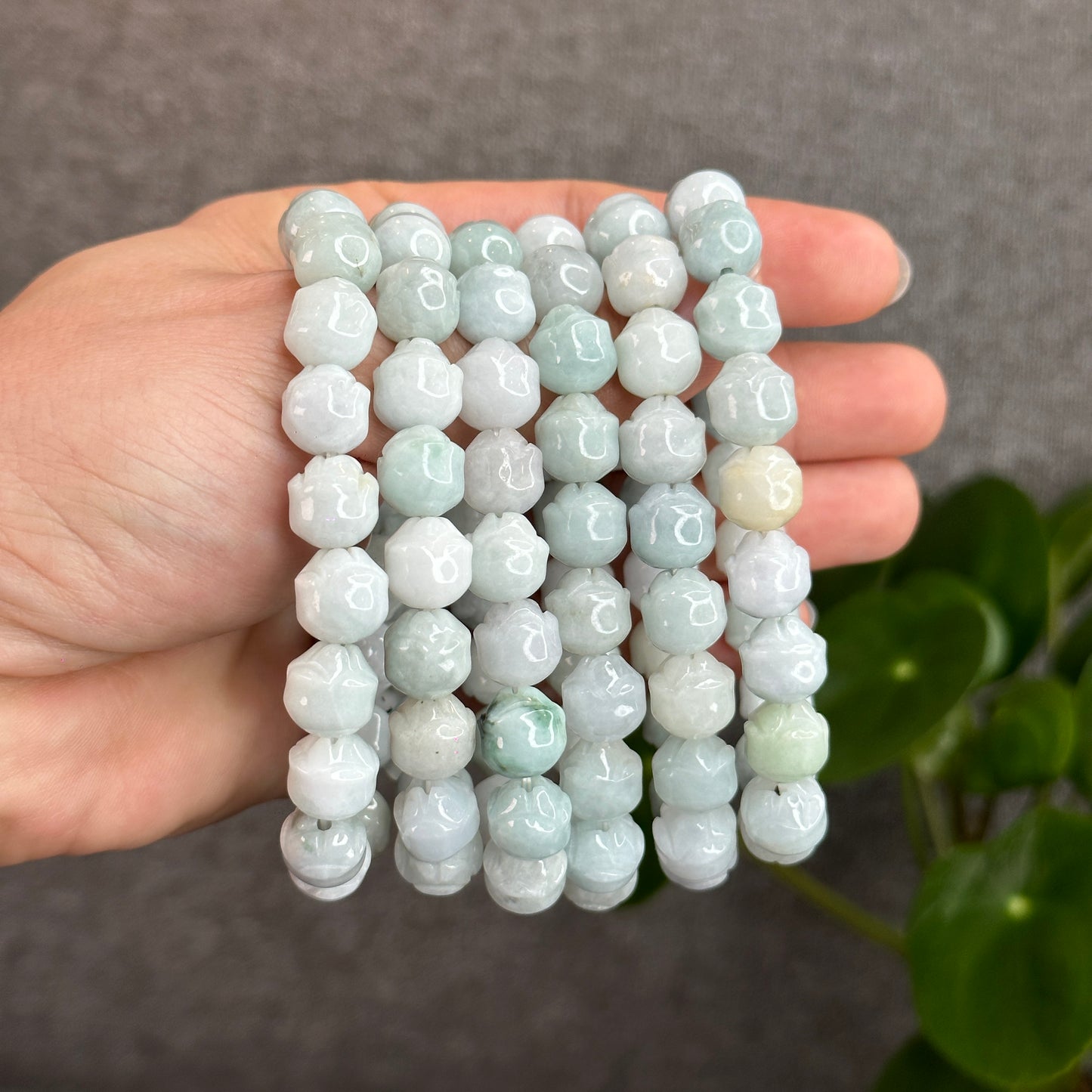 Vo Uu Natural Jadeite Jade Flower Bracelet Size 10 mm