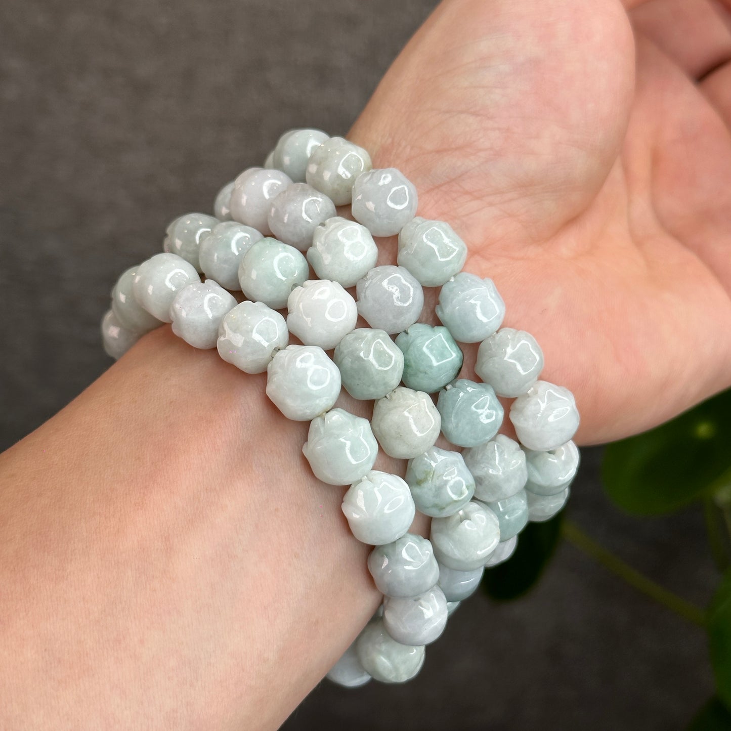 Vo Uu Natural Jadeite Jade Flower Bracelet Size 10 mm