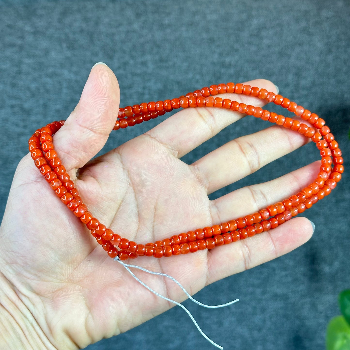 Coral Red Natural Nan Hong Agate Barrel Triple Wrap Bracelet Size 5 mm