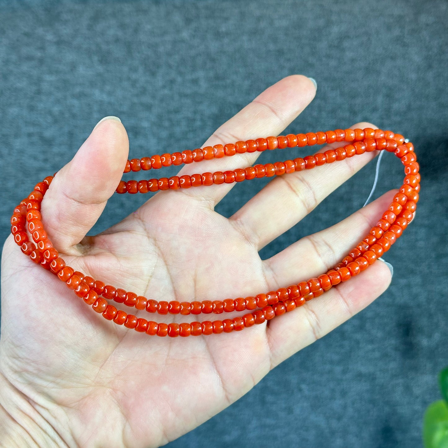 Coral Red Natural Nan Hong Agate Barrel Triple Wrap Bracelet Size 5 mm