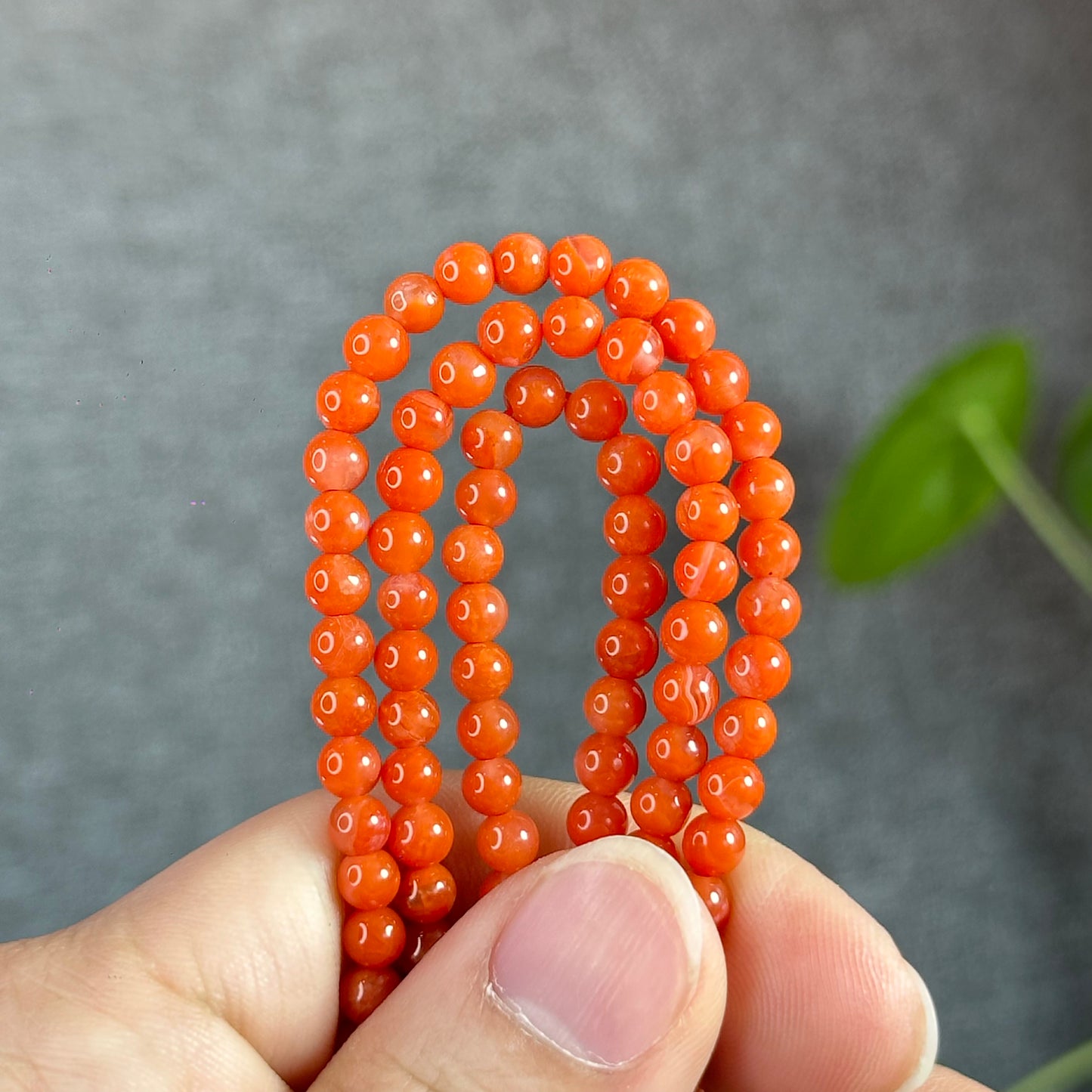 Coral Red Natural Nan Hong Agate Triple Wrap Bracelet Size 5 mm