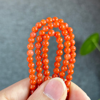 Coral Red Natural Nan Hong Agate Triple Wrap Bracelet Size 5 mm