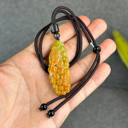 Orange Mixed Green Jadeite Jade Grape Carving Pendant