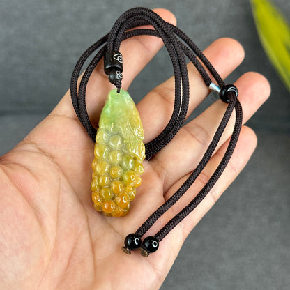 Orange Mixed Green Jadeite Jade Grape Carving Pendant