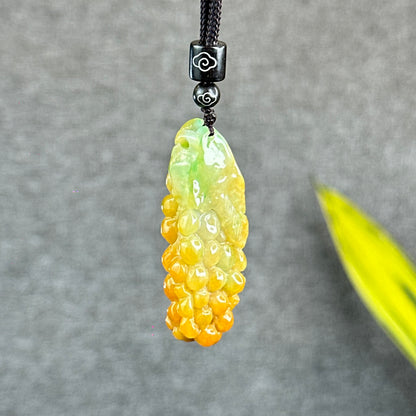 Orange Mixed Green Jadeite Jade Grape Carving Pendant