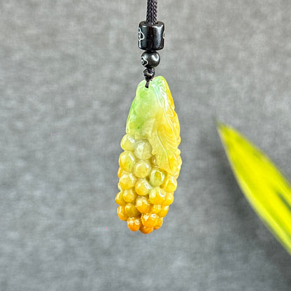 Orange Mixed Green Jadeite Jade Grape Carving Pendant