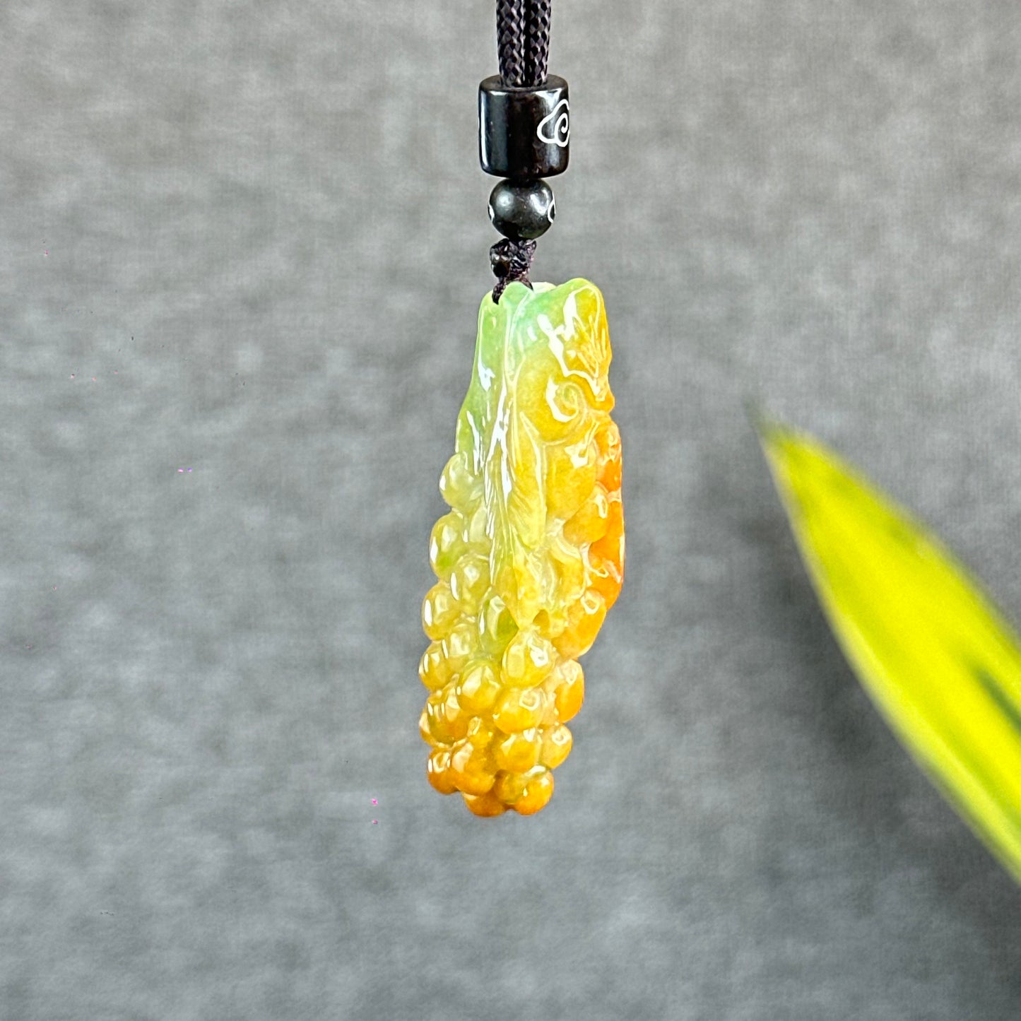 Orange Mixed Green Jadeite Jade Grape Carving Pendant