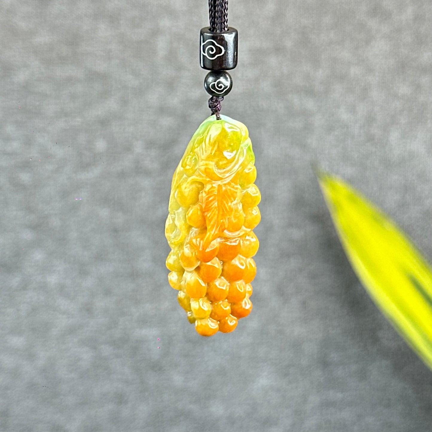 Orange Mixed Green Jadeite Jade Grape Carving Pendant