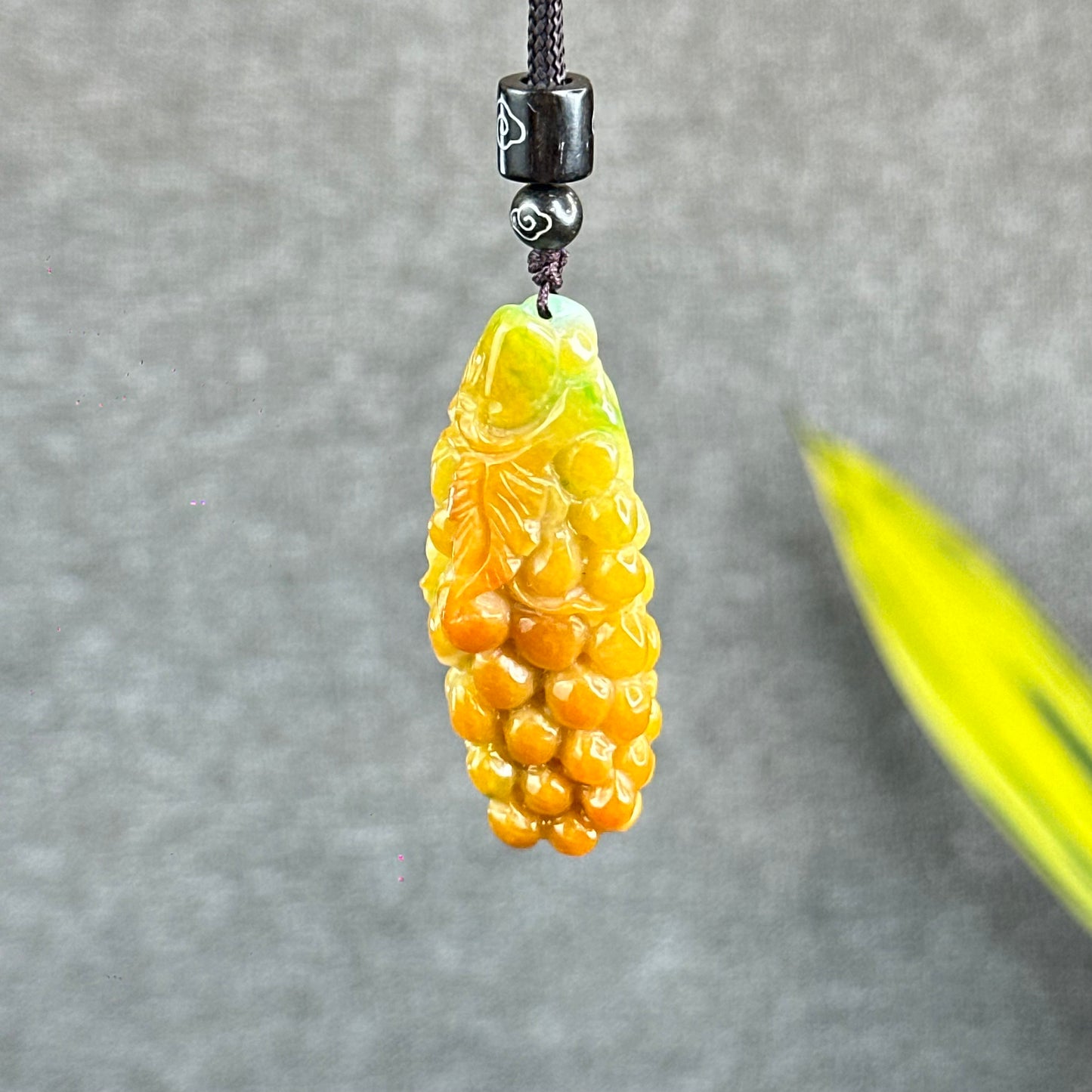 Orange Mixed Green Jadeite Jade Grape Carving Pendant
