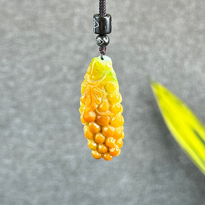 Orange Mixed Green Jadeite Jade Grape Carving Pendant