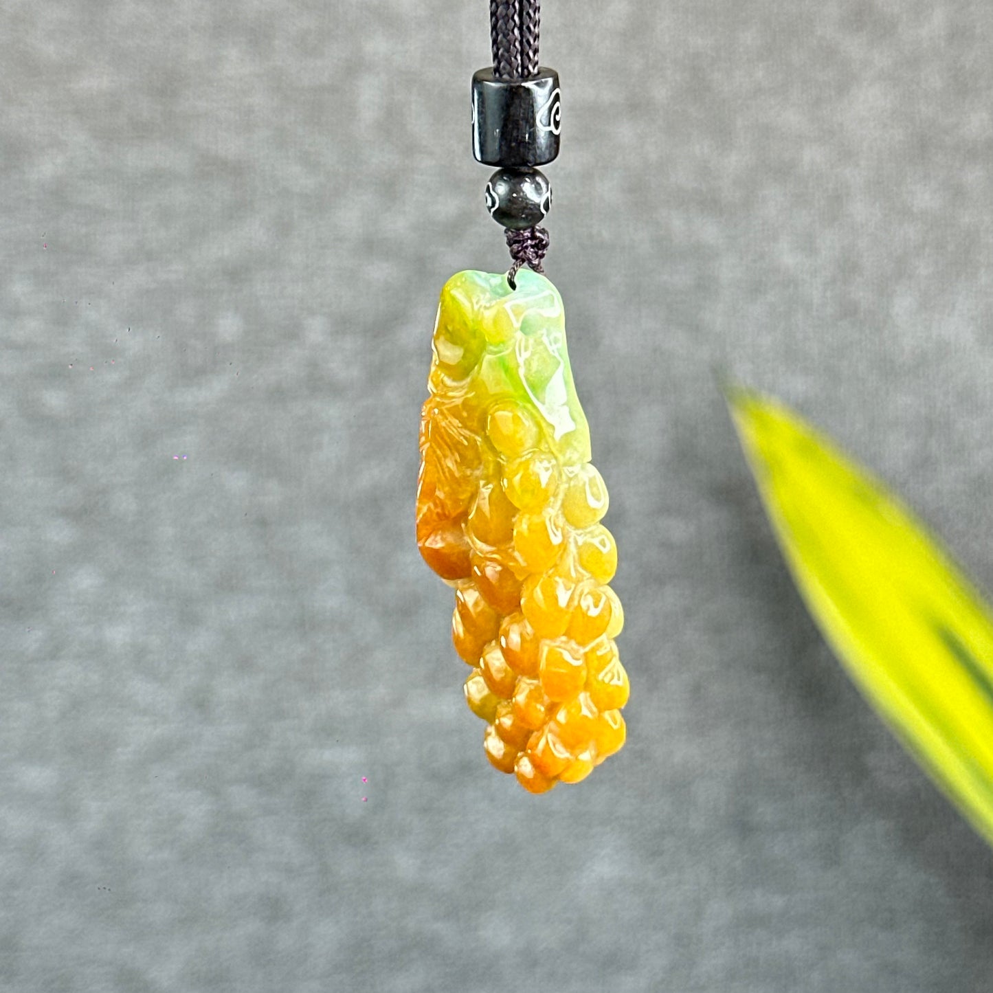 Orange Mixed Green Jadeite Jade Grape Carving Pendant