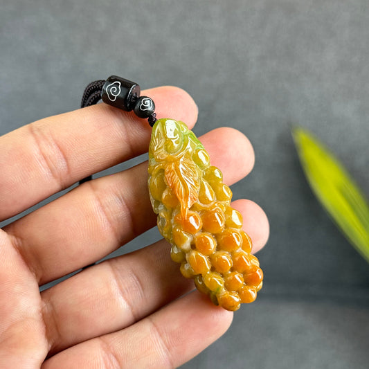 Orange Mixed Green Jadeite Jade Grape Carving Pendant