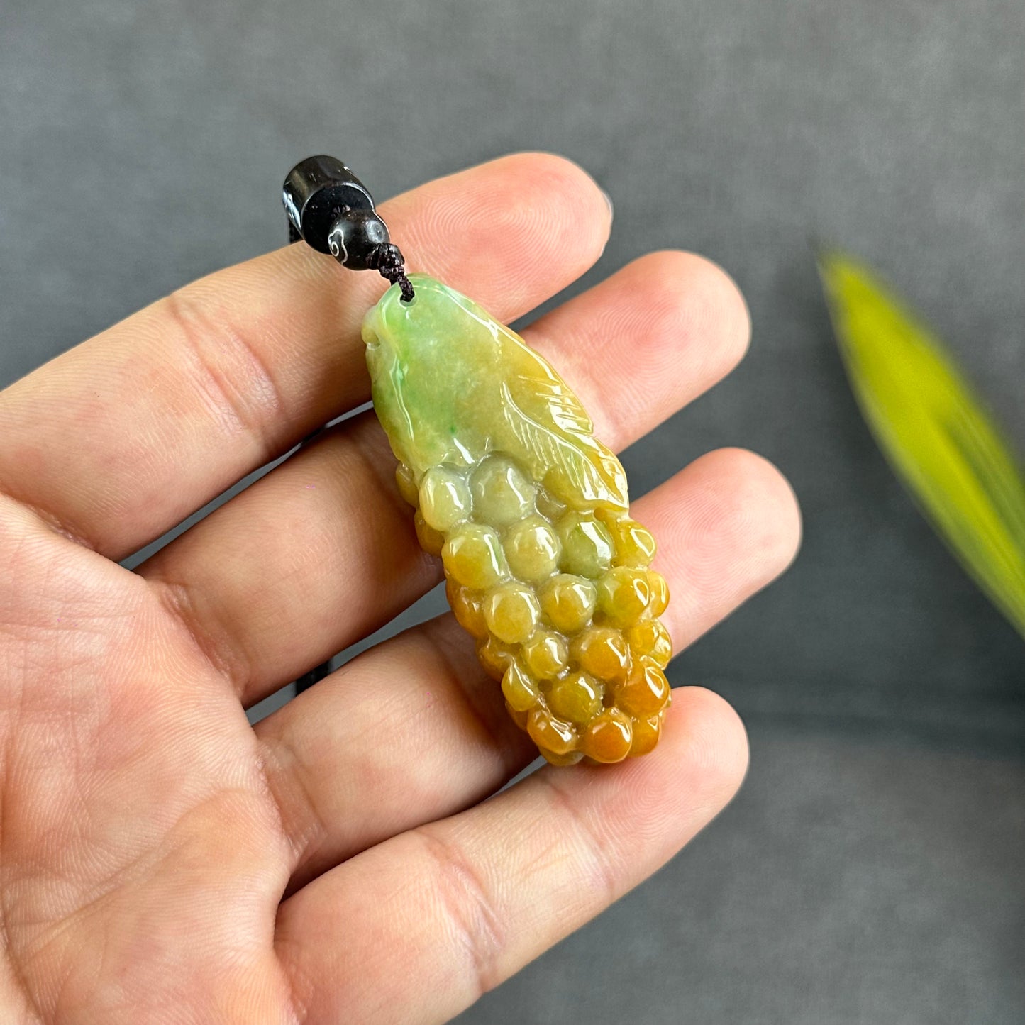 Orange Mixed Green Jadeite Jade Grape Carving Pendant