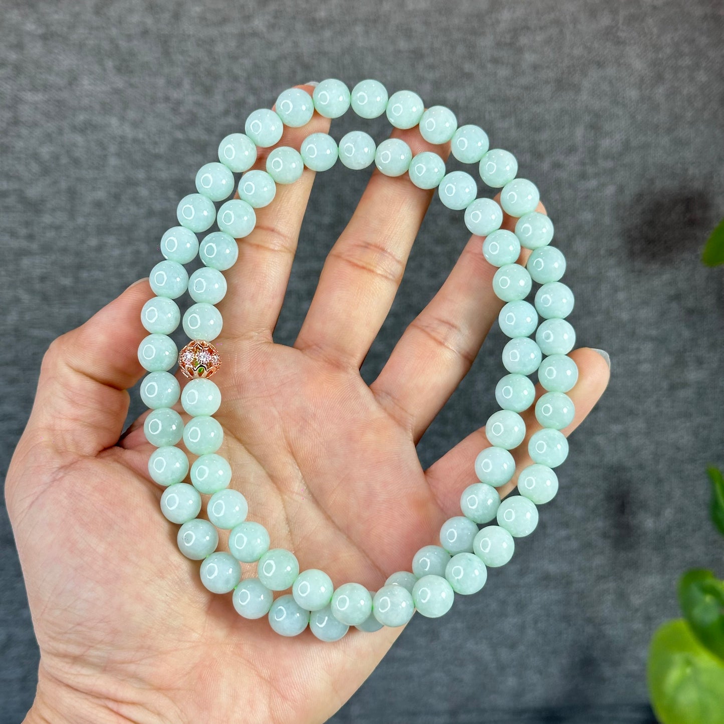 Natural Light Green Jadeite Jade Necklace Size 9.5 mm