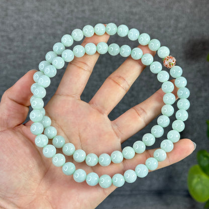 Natural Light Green Jadeite Jade Necklace Size 9.5 mm