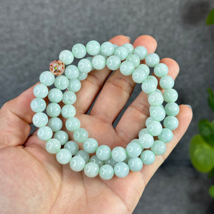 Natural Light Green Jadeite Jade Necklace Size 9.5 mm